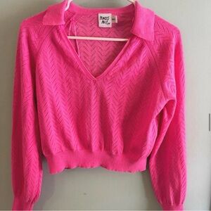 Princess Polly Hot Pink Knit V-Neck Blouse